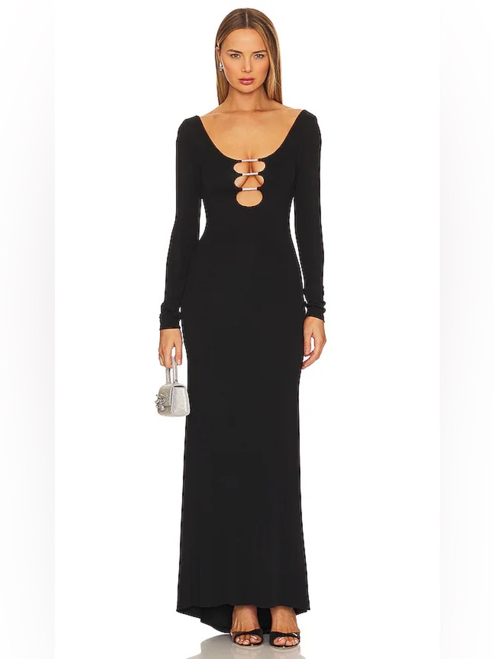 Alice + Olivia Black Long-Sleeve Cutout Maxi Dress